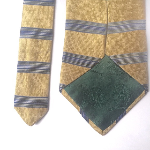 TOMMY HILFIGER Silk Tie Gold and Blue Stripes Extra Long - Picture 4 of 8
